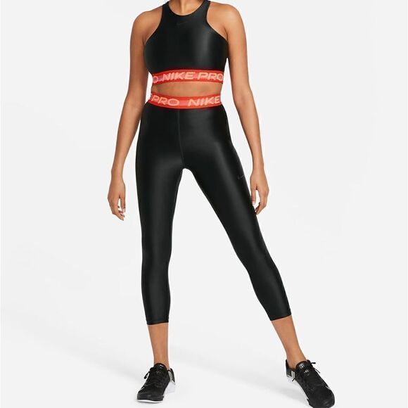 Nike Pro Intertwist High Waisted Leggings Tights Shiny Black Red Women's Size S - Picture 5 of 12